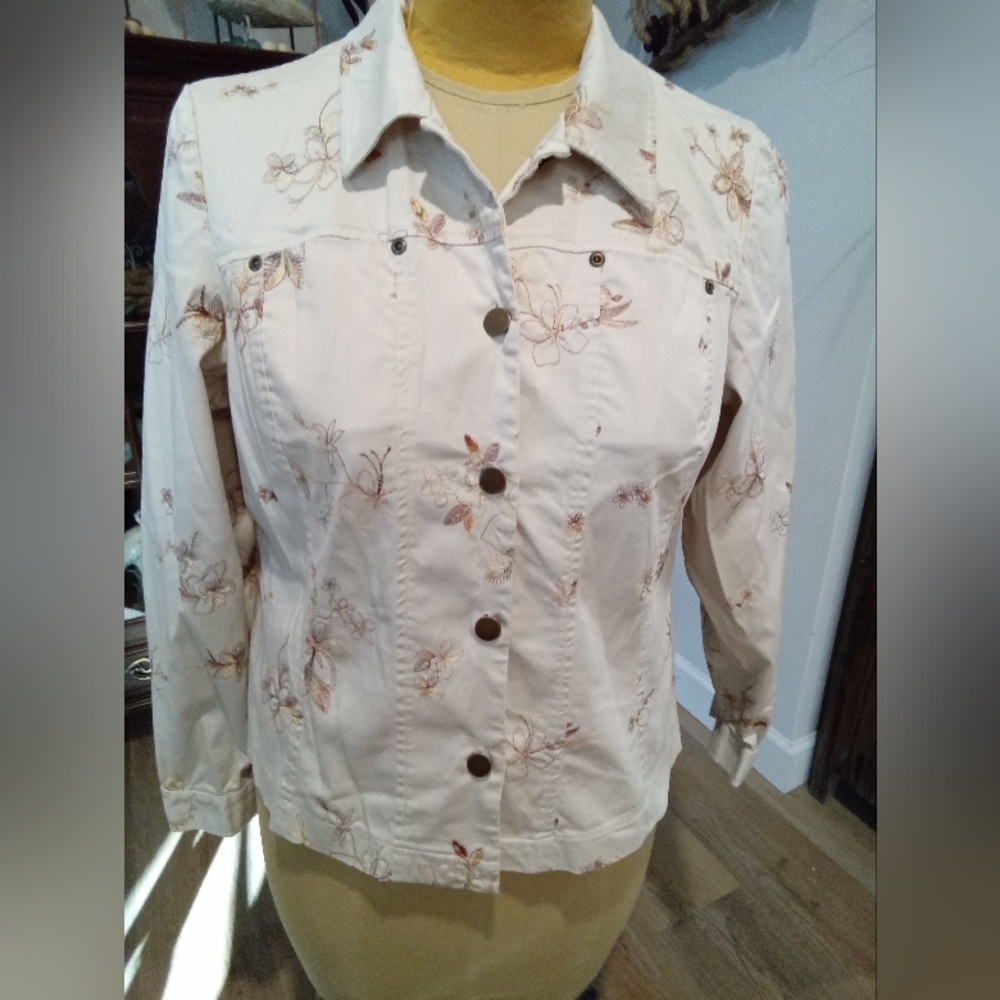 lana sport Floral Embroidered Women's Khaki Jacket Size 16